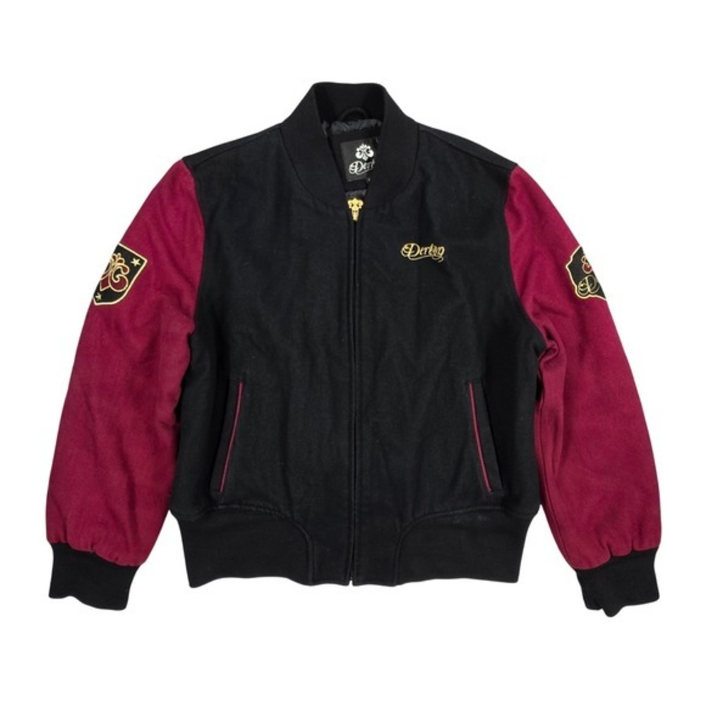 Dereon Beyonce Varsity Bomber Jacket Black Burgundy Gold Embroidered 2XL Womens